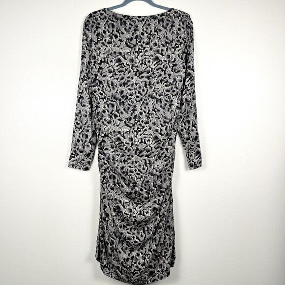 L.K. Bennett Size 12 US 16 UK Gray Animal Print Long Sleeve Ruched Sheath Dress - Picture 4 of 6